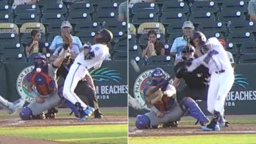 HBP? Nope. HR? Yes! Marlins 1st-rounder takes one deep after almost taking one for team