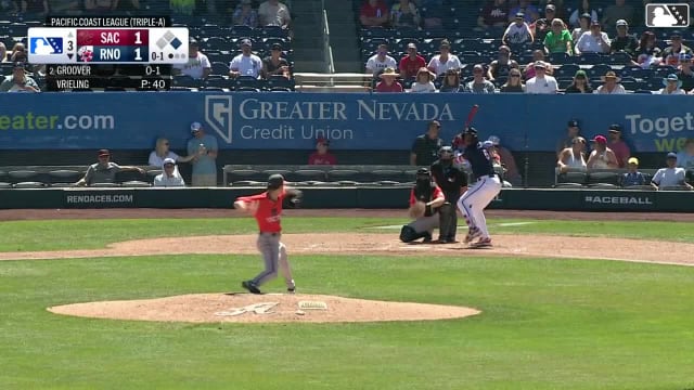 LuJames Groover singles on a ground ball to center fielder Scott Bandura. Tommy Troy scores. LuJames Groover to 2nd. Throwing error by center fielder Scott Bandura.