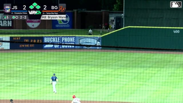 Ryan Cermak flies to the wall to make a catch