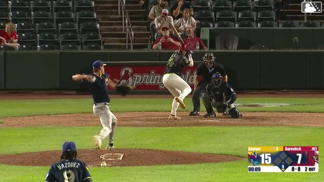 Jack Gurevitch homers (1) on a fly ball to left center field.