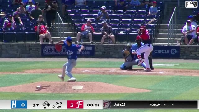 Coy James doubles (9) on a ground ball to left fielder Yeiferth Castillo. Luke Dickerson scores.