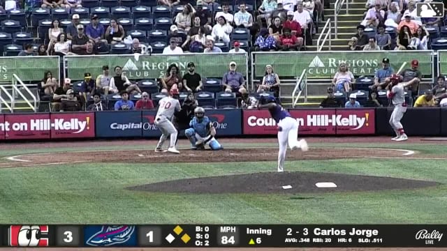 Carlos Jorge singles on a line drive to left fielder Emaarion Boyd. Ryan McCrystal scores. Ruben Ibarra to 2nd.