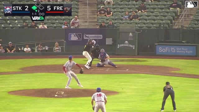 Ethan Holliday singles on a line drive to right fielder Bobby Blandford. Roldy Brito scores.