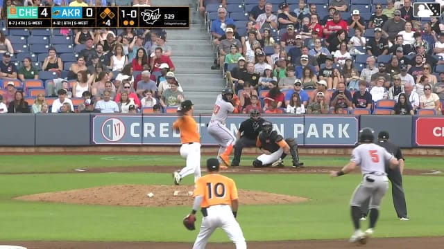 Aron Estrada doubles (14) on a fly ball to right fielder Alfonsin Rosario. Douglas Hodo III scores.