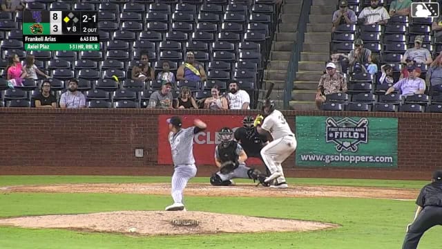 Axiel Plaz homers (12) on a line drive to left field. Yordany De Los Santos scores.