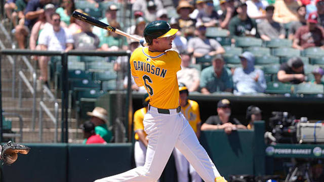 Logan Davidson's first hit is a two-run double