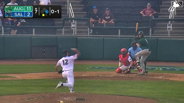 Conor Essenburg doubles (11) on a sharp line drive to center fielder Starlyn Nunez. Luis Guanipa scores.