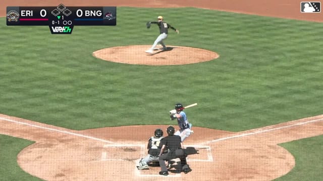 A.J. Ewing triples (1) on a fly ball to right fielder Justice Bigbie.