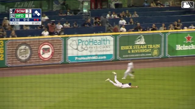 Jared Thomas lays out for a diving catch 