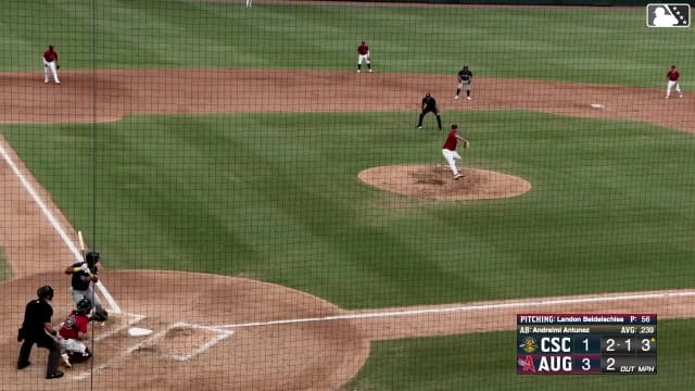 Andreimi Antunez singles on a line drive to center fielder Carter Beck. Slater de Brun scores.
