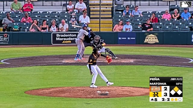 Elian Peña singles on a ground ball to first baseman Luke Scherrer. Jeremy Rodriguez scores.