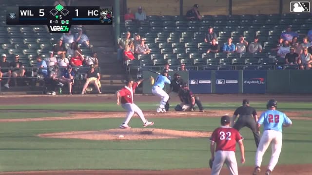 Juneiker Caceres doubles (7) on a ground ball to right fielder José Anderson. Tyler Howard scores.