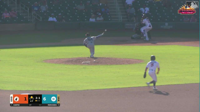 Yasser Mercedes triples (2) on a sharp fly ball to center fielder Caleb Bonemer. Kyle DeBarge scores.