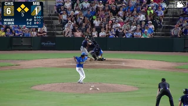 Slater de Brun singles on a ground ball to first baseman Jan Luis Reyes. Alberth Palma scores. Tom Poole to 3rd. J.D. Gonzalez to 2nd.