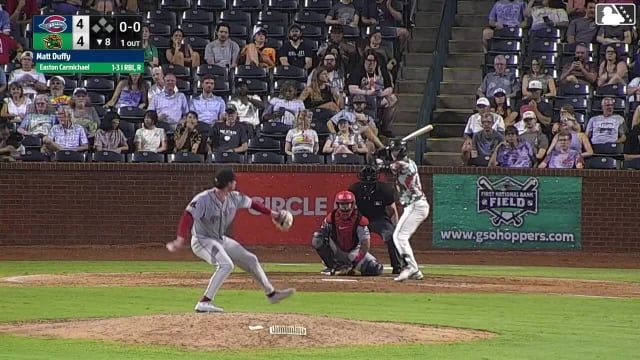 Easton Carmichael homers (15) on a line drive to right center field.