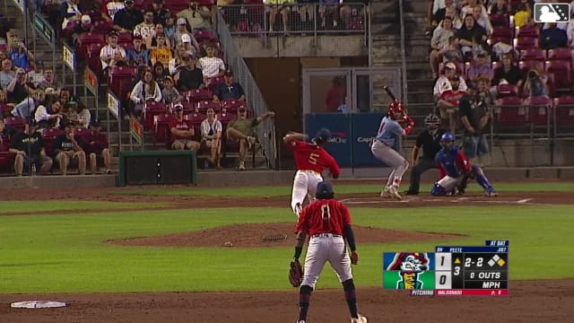 Tai Peete triples (6) on a sharp line drive to right fielder Emmanuel Rodriguez. Cameron Nickens scores.