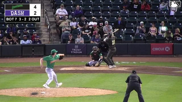 Caleb Bonemer singles on a fly ball to left fielder Ivan Brethowr. Alex Ungar scores.