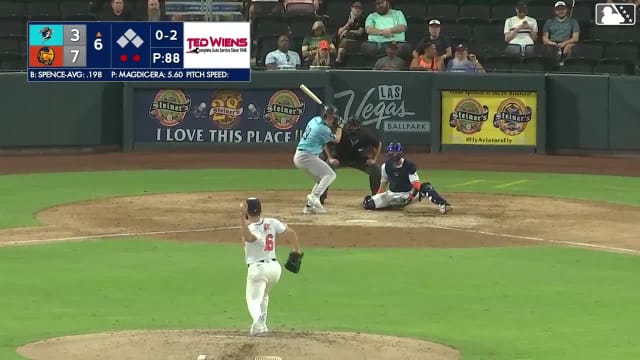 Lucas Spence homers (2) on a fly ball to center field.