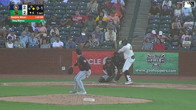 Tony Blanco Jr. homers (14) on a line drive to right field. Axiel Plaz scores.