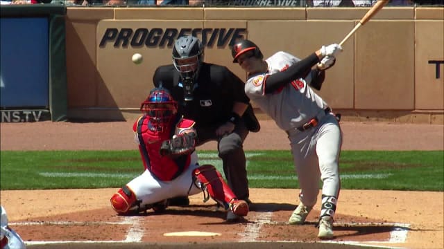 Coby Mayo's first hit of the season
