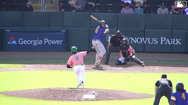 Blake Burke singles on a line drive to center fielder Kevin Kilpatrick Jr. Mike Boeve scores. Jheremy Vargas to 3rd. Josh Adamczewski to 2nd.