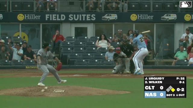 Brock Wilken doubles (18) on a line drive to left fielder Austin Hays. Luis Matos scores.
