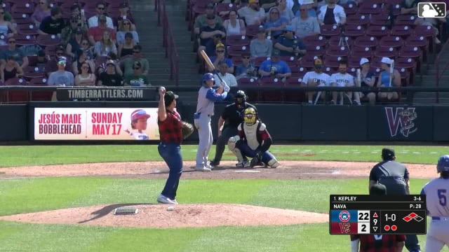 Kane Kepley singles on a ground ball to left fielder Luis Castillo. Miguel Useche scores. Christian Olivo scores.