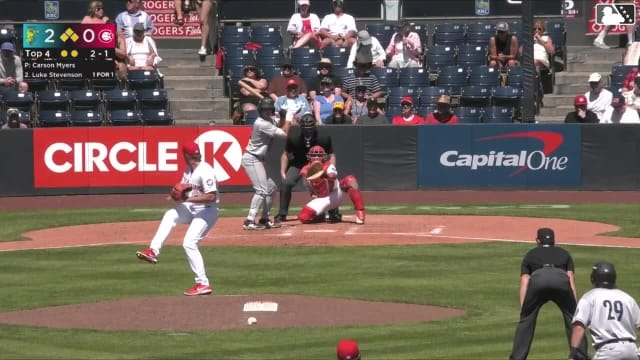 Luke Stevenson hits a grand slam (4) to center field. Anthony Donofrio scores. Carter Dorighi scores. Jonny Farmelo scores.