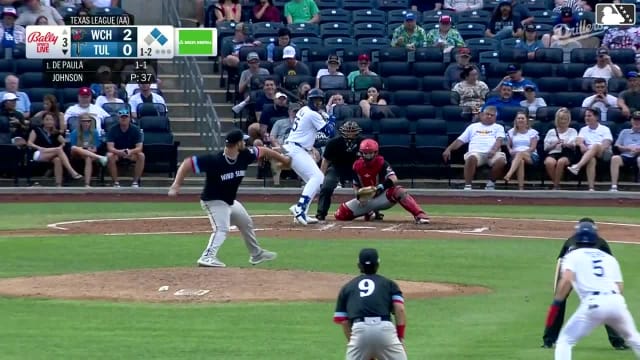 Josue De Paula singles on a sharp line drive to center fielder Garrett Spain. Kole Myers scores. Frank Rodriguez to 2nd.