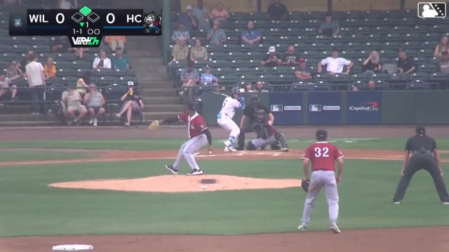 Juneiker Caceres singles on a ground ball to left fielder Tyler Rodriguez. Dauri Fernandez scores.