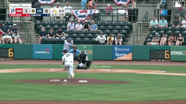 Jaden Fauske triples (10) on a sharp line drive to center fielder Slater de Brun. Efren Teran scores.