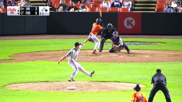 Enrique Bradfield Jr. doubles (1) on a line drive to left fielder Josh Moylan. Ryan Stafford scores.