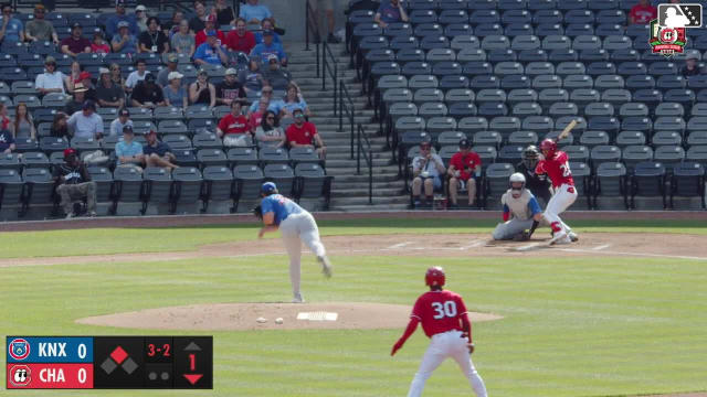 Leo Balcazar singles on a line drive to center fielder Andy Garriola. Carlos Jorge scores.