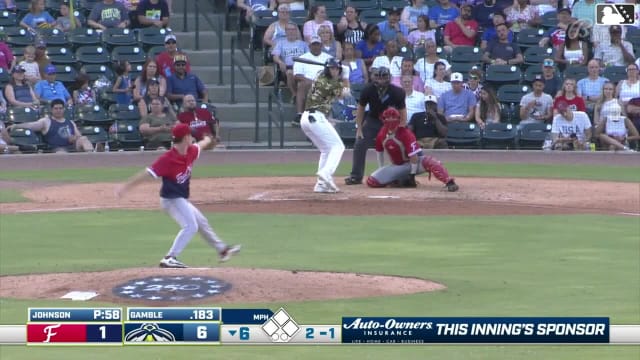 Sean Gamble homers (4) on a line drive to right field.