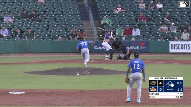 Austin Overn homers (5) on a fly ball to right field. Jhon Diaz scores.