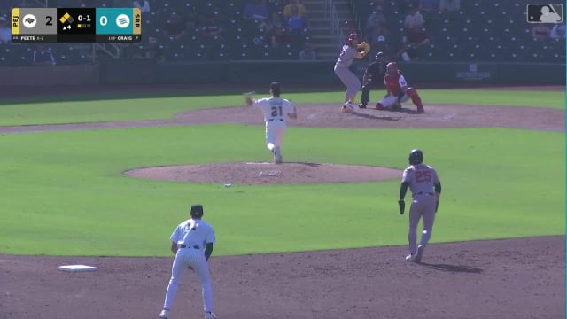 Tai Peete triples (1) on a sharp line drive to right fielder Jared Thomas. Yerlin Confidan scores. Vance Honeycutt scores.