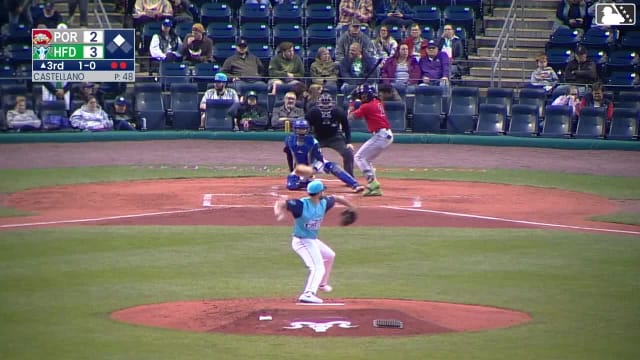 Miguel Bleis singles on a line drive to center fielder Conner Capel. Nate Baez scores.