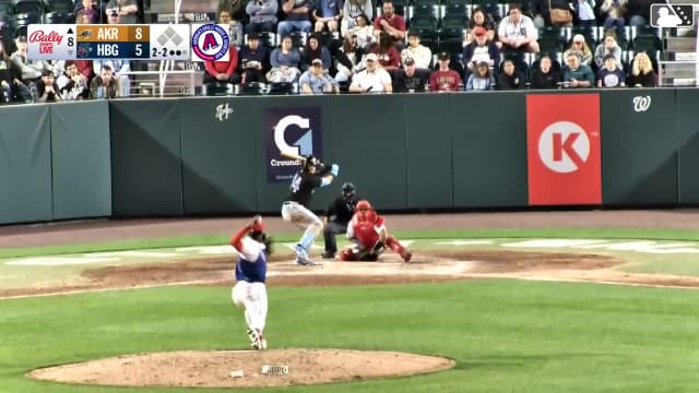 Ralphy Velazquez triples (1) on a ground ball to right fielder Sam Petersen.