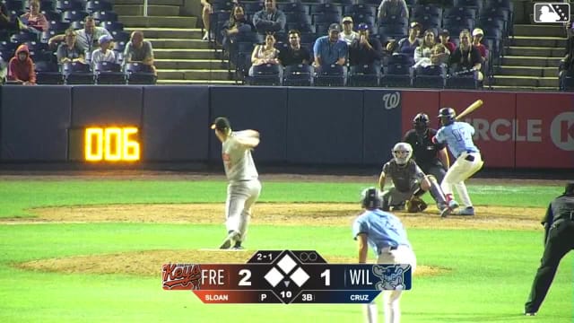 Ronny Cruz doubles (9) on a sharp line drive to left fielder Ike Irish. Eli Willits scores.