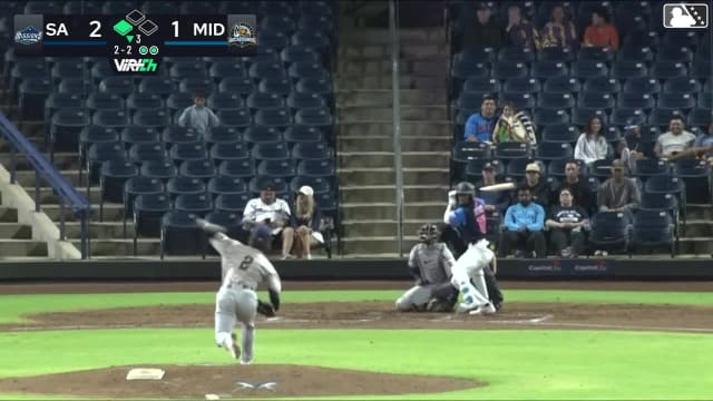 Leo De Vries singles on a sharp line drive to left fielder Albert Fabian. Cameron Leary scores.