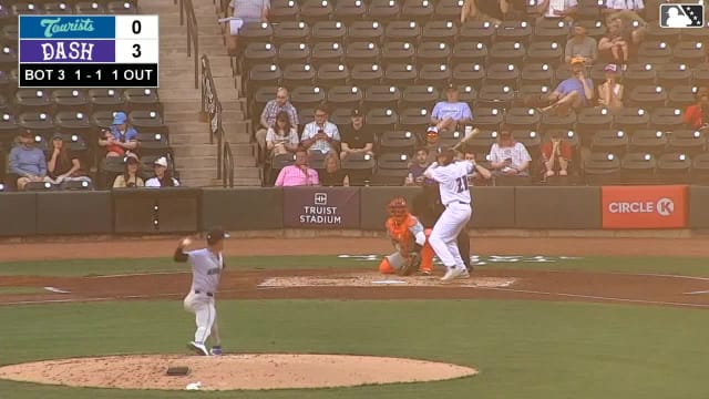 Caleb Bonemer homers (3) on a line drive to left field. Kyle Lodise scores.