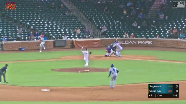 Cole Mathis doubles (1) on a line drive to left fielder Breyson Guedez. Bruin Agbayani scores. Zion Rose scores.