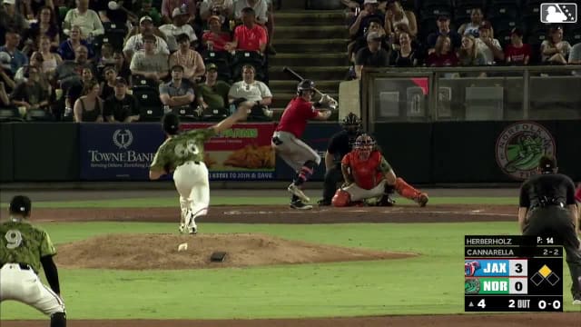 Cam Cannarella singles on a ground ball to right fielder Jeremiah Jackson. Johnny Olmstead scores.