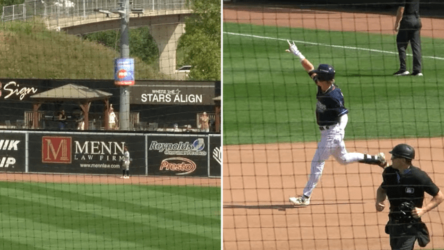Sawyer Strosnider hits first pro homer to his dad