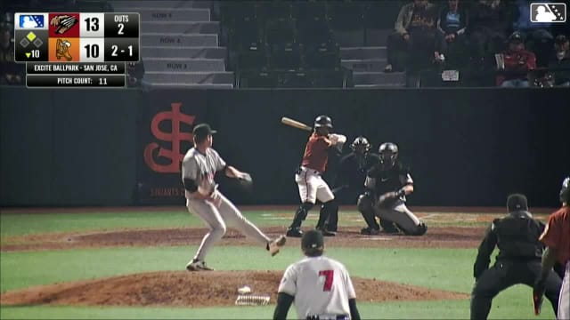 Jhonny Level doubles (9) on a fly ball to right fielder Cameron Nelson. Andy Polanco scores.