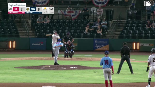Taitn Gray doubles (8) on a sharp line drive to left fielder Alejandro Blasco. Andreimi Antunez scores.
