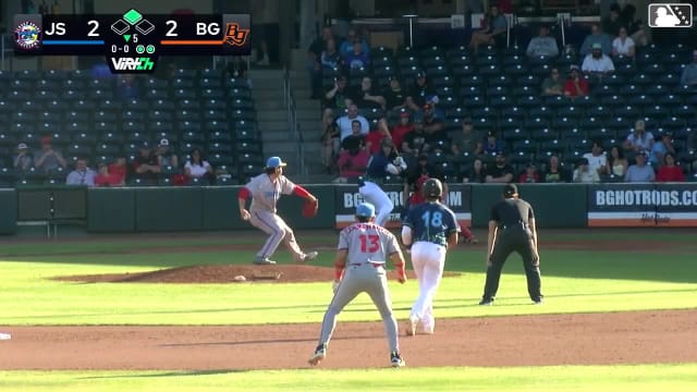 Theo Gillen doubles (4) on a sharp ground ball to right fielder Carter Mathison. J.D. Gonzalez scores.