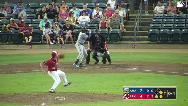 Jansel Luis doubles (18) on a line drive to right fielder Jared Sundstrom. Alberto Barriga scores.