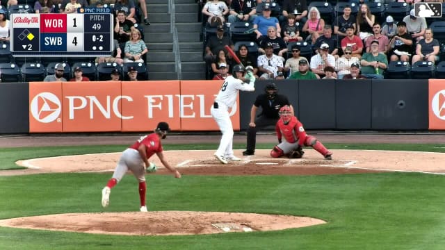 Spencer Jones doubles (11) on a sharp fly ball to right fielder Kristian Campbell. George Lombard Jr. scores.