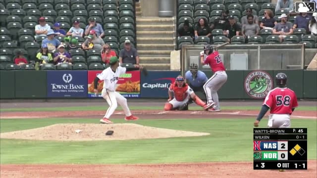 Brock Wilken doubles (20) on a sharp line drive to left fielder Brandon Butterworth. Blake Burke scores. Akil Baddoo scores.